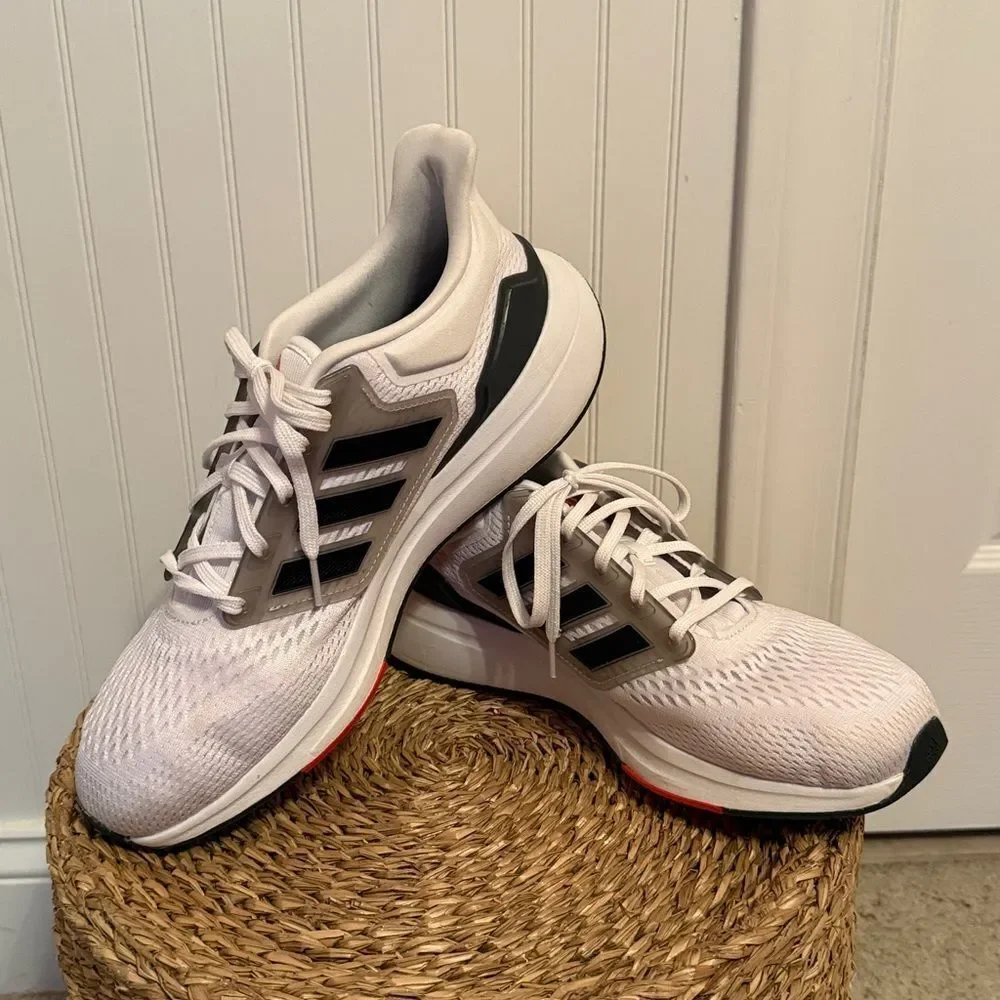 Adidas Men's White and Black Athletic Shoes with Orange Accents-Great Condition